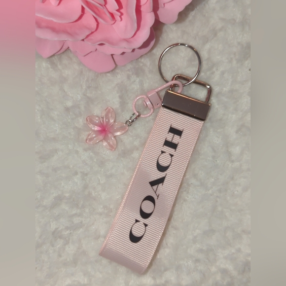 Coach Pink Logo Upcycled Ribbon Key Chain and Flower Charm - Picture 2 of 2